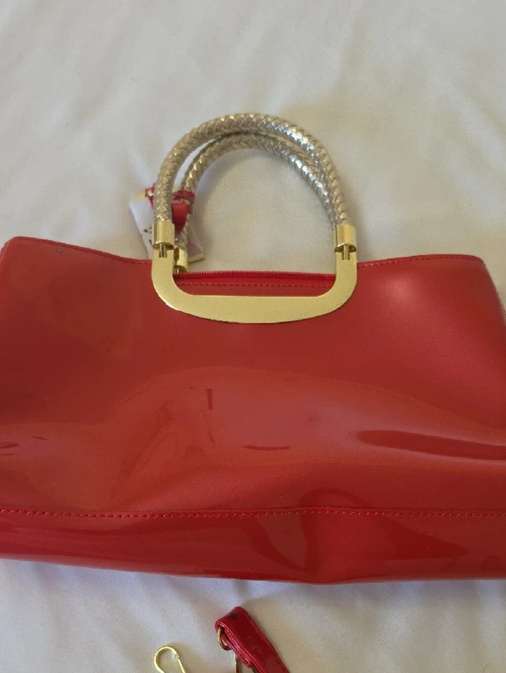 Patent Red Satchel with Gold-Tone Hardware